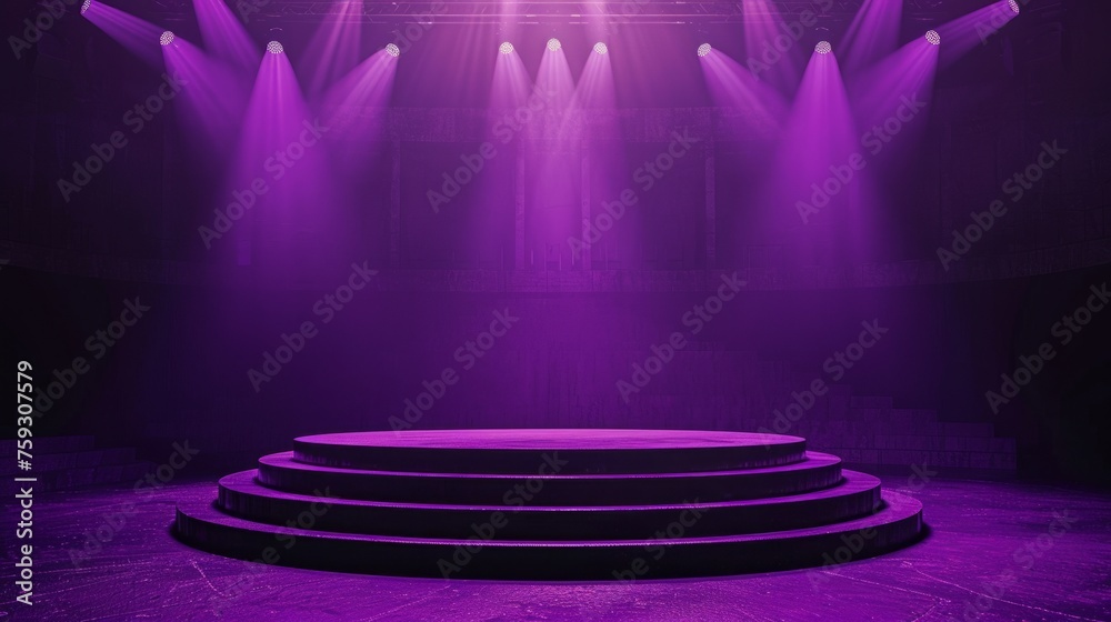 Podium illuminated by a moody purple studio background generative ai