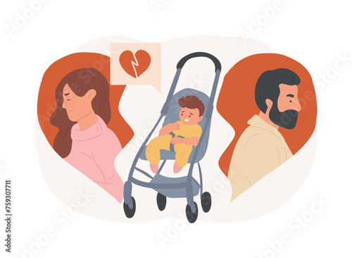 Child custody isolated concept vector illustration. Child cart, marriage dissolution, family conflict, parents divorce, visitation rights, break up, family law, alimony vector concept.