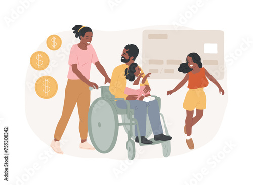 Dependant family member isolated concept vector illustration. Dependent sibling, elderly support, minor child, disabled parent, sick husband or wife, serious illness, caregiver vector concept.