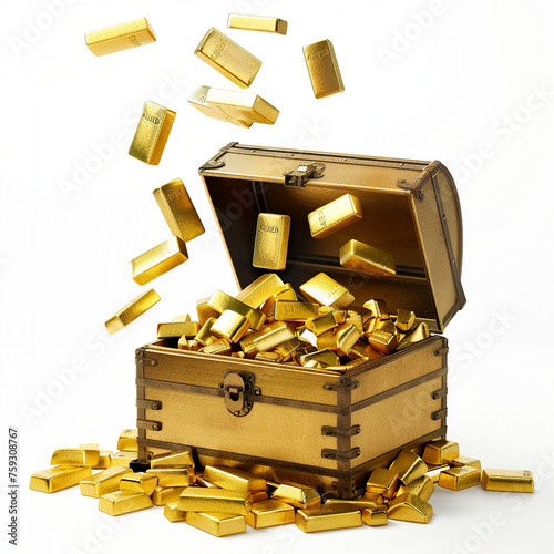 gold bars falling from treasure chest, PNG no background image