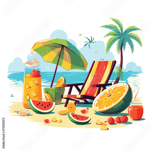 Summer theme with food and objects illustration