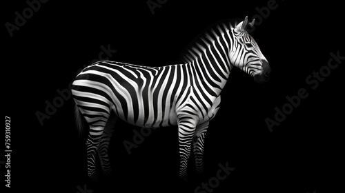 a zebra standing in the dark with its head turned to the side and it's head turned to the side. © Olga
