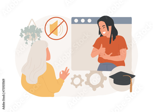 Sign language classes isolated concept vector illustration. Study sign language translation, voiceless basic communication, silent speech online classes, learn gesture alphabet vector concept.