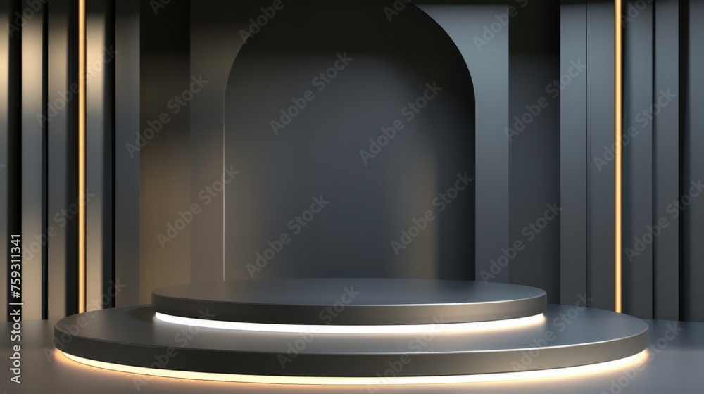 Podium with a modern and sleek gray studio background generative ai Podium with a modern and sleek gray studio background generative ai