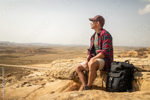 young man in the desert of bardenas reales photo