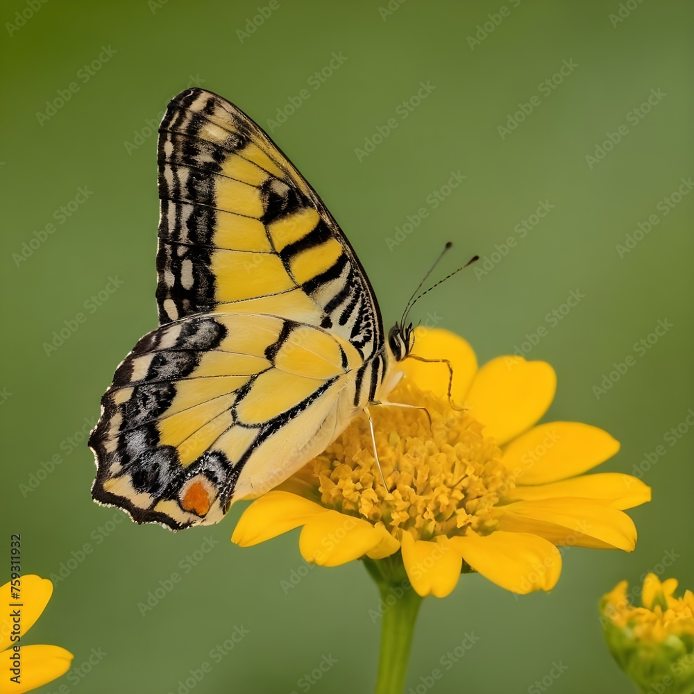 Fototapeta premium Close-Up of a Vibrant Yellow Butterfly Pollinating on a Sunny Day