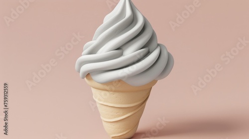 an ice cream cone with white icing on a pink background with a shadow of an ice cream cone on the top of the cone. photo