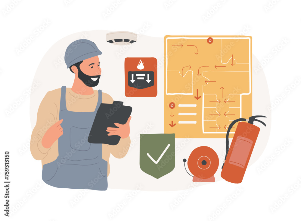 Fire alarm system isolated concept vector illustration. Fire alarm ...