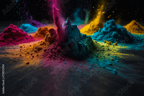 "Colorful Powder on Dark Background: A Vibrant Display"