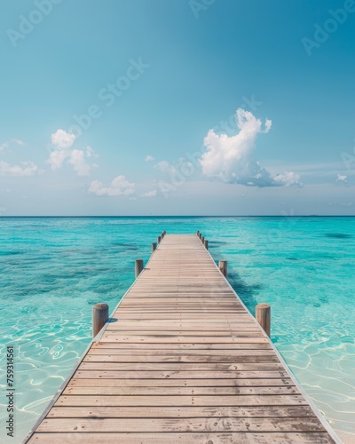 Wooden dock above bright blue waters