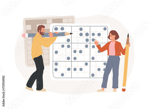 Do a crossword and sudoku isolated concept vector illustration. Stay home games and puzzles, keep your brain in shape, self-isolation time spending, quarantine leasure activity vector concept.