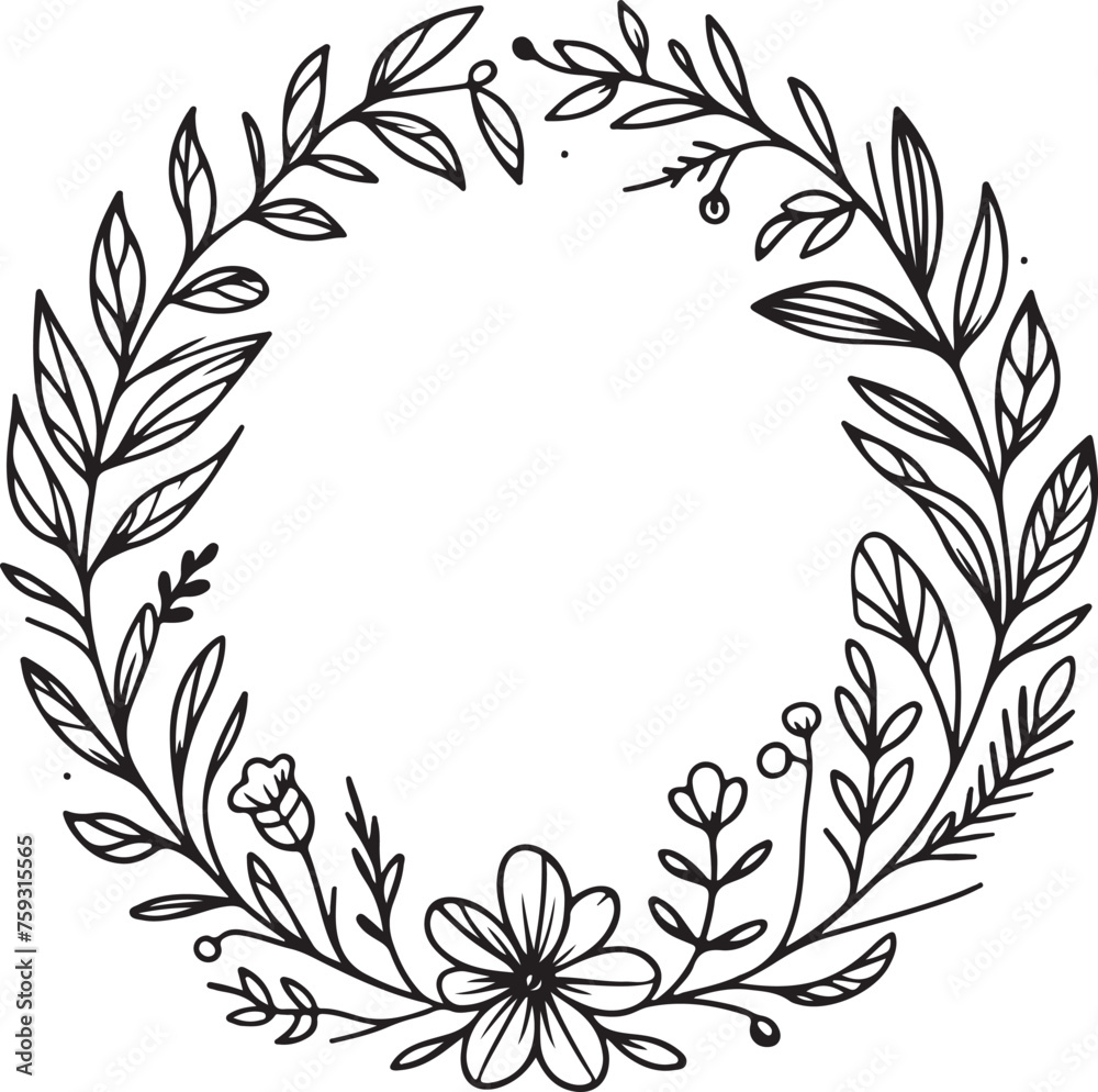 simple minimal hand-drawn sketch line art Floral frame. Floral wreath with leaves. Decorative elements for design. Vector Illustration. simple minimal hand-drawn sketch line art Floral frame. Floral wreath with leaves. Decorative elements for design. Vector Illustration.
