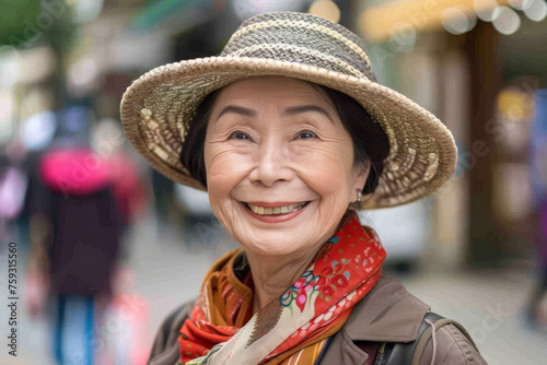 A woman wearing a hat and scarf smiles for the camera
