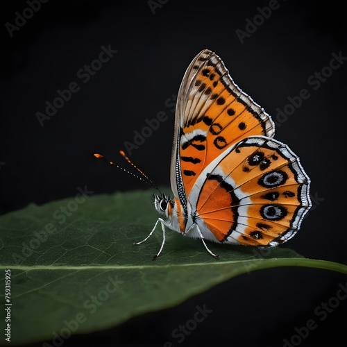 Close-Up of a Vibrant orange Butterfly Pollinating on a black background © ElseThen