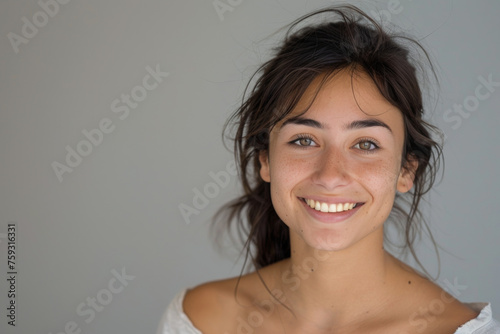 A close up of a woman 's face with a smile on her face © MagnusCort