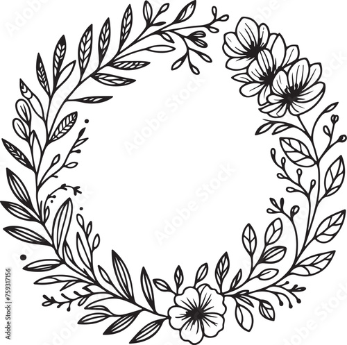 Wallpaper Mural simple minimal hand-drawn sketch line art Floral frame. Floral wreath with leaves. Decorative elements for design. Vector Illustration. Torontodigital.ca
