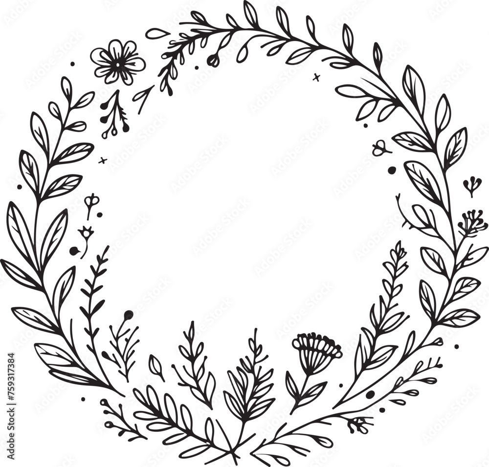 simple minimal hand-drawn sketch line art Floral frame. Floral wreath with leaves. Decorative elements for design. Vector Illustration. simple minimal hand-drawn sketch line art Floral frame. Floral wreath with leaves. Decorative elements for design. Vector Illustration.
