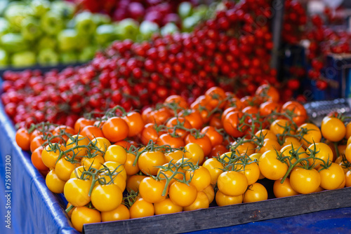 Fruits and vegetables in local food market photo