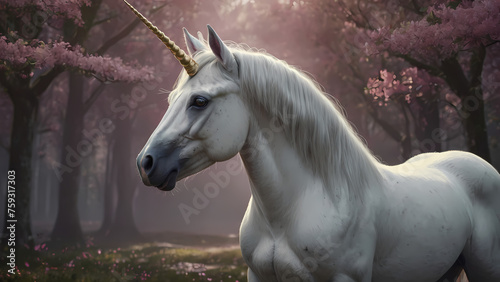 Beautiful unicorn in a magical forest Created With Generative Ai
