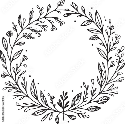 Wallpaper Mural simple minimal hand-drawn sketch line art Floral frame. Floral wreath with leaves. Decorative elements for design. Vector Illustration. Torontodigital.ca