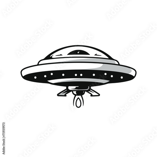 Fototapeta Naklejka Na Ścianę i Meble -  UFO Spaceship Logo Monochrome Design Style flat 