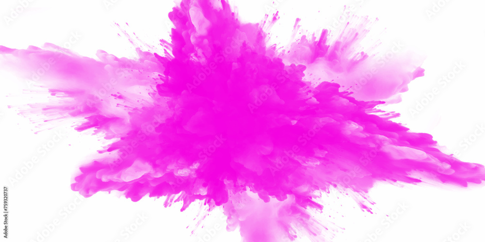 Pink holi paint color powder. Abstract pink dust explosion on white background. Pink holi paint color powder festival explosion burst isolated white background. Pink vibrant rainbow Holi paint color. Pink holi paint color powder. Abstract pink dust explosion on white background. Pink holi paint color powder festival explosion burst isolated white background. Pink vibrant rainbow Holi paint color.