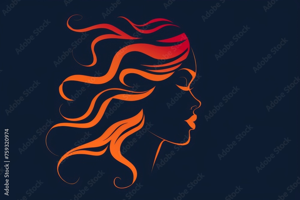 Female silhouette with colorful hair on dark background Female silhouette with colorful hair on dark background