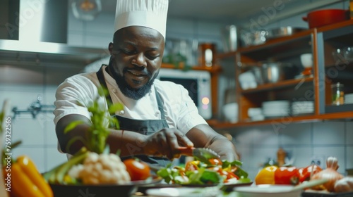 Chef is preparing a meal in the kitchen