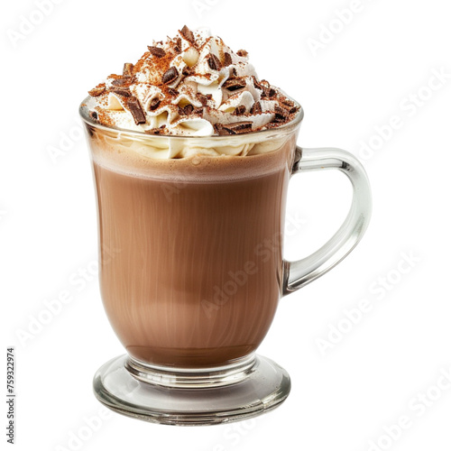 Homemade hot chocolate tea on white transparent background