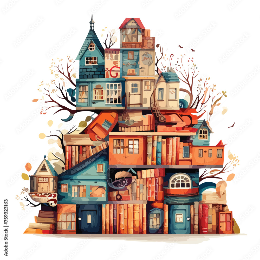Whimsical illustration of a house built entirely 