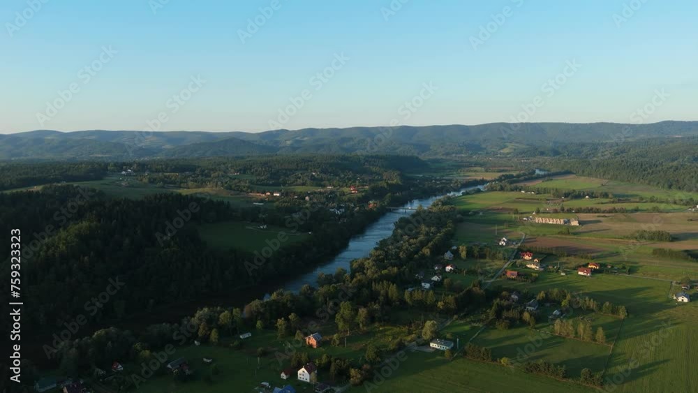 Beautiful Landscape River Mountains Lesko Aerial View Poland Beautiful Landscape River Mountains Lesko Aerial View Poland