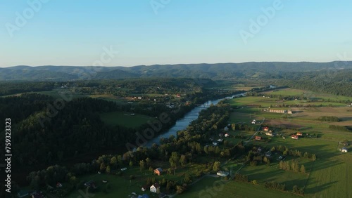 Beautiful Landscape River Mountains Lesko Aerial View Poland photo