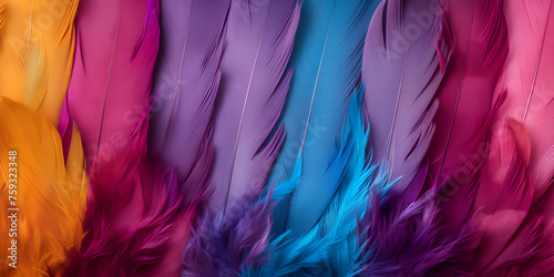 A colorful display of feathers  colorful feathers pattern  Vibrant colorful pattern background texture of color feathers decoration  Exquisite Color  Generative AI