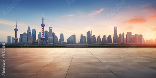 Skyline and skyscrapers in modern city  City architecture metropolis cityscape  city skyline at sunset  Karte China  Generative AI