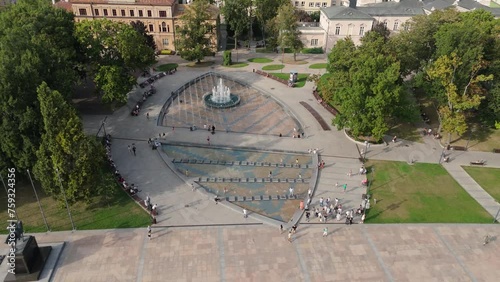 Beautiful Fountain Litewski Square Lublin Aerial View Poland photo