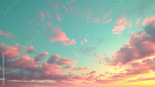 Capture the exquisite beauty of a late evening sky, where the delicate shades of lavender, peach, and turquoise blend into an ethereal sunset backdrop.