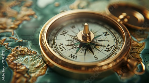Compass and pin on map, logistics and travel planning, discovery and communication, photorealism style, photograph, logistics, planning, discovery, communication, AI Generative