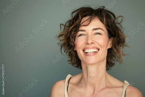 A woman with short hair is smiling for the camera