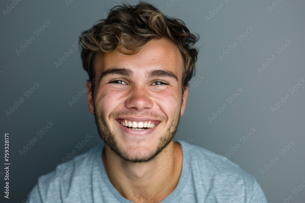 A young man with a beard is smiling for the camera A young man with a beard is smiling for the camera
