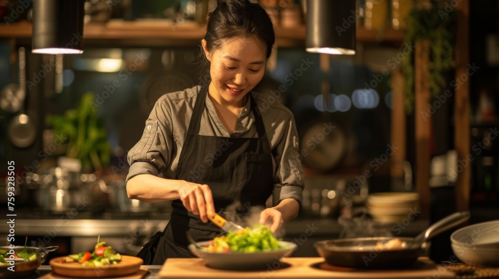 Chef is preparing a meal in the kitchen Chef is preparing a meal in the kitchen