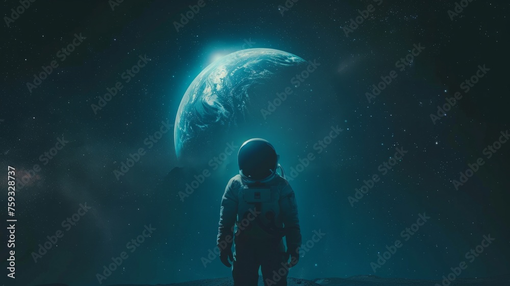 astronaut contemplating space generative ai - obrazy, fototapety, plakaty 