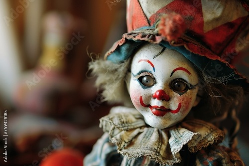 An old porcelain doll of a clown.