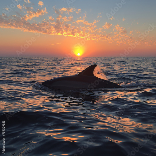 Porpoise Dives at Sunset Horizon © Sekai