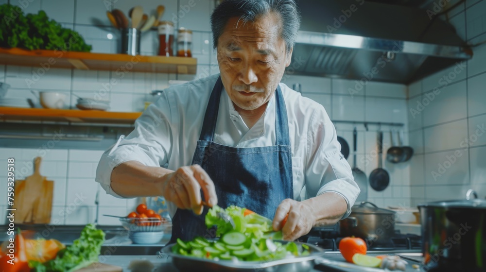 Chef is preparing a meal in the kitchen Chef is preparing a meal in the kitchen