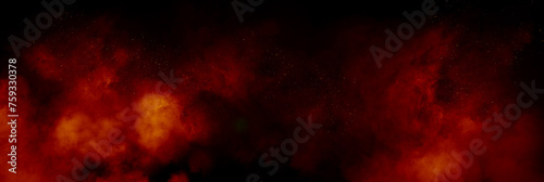 An abstract background header with red smoke and sparks on a black background.