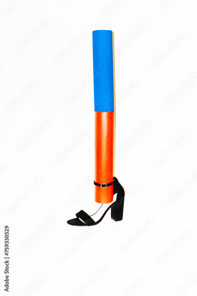Black classic suede heels and colorful tubes with hard direct flash Black classic suede heels and colorful tubes with hard direct flash