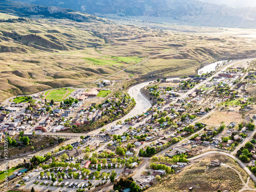 Aerial View of Gardiner and Yellowstone River