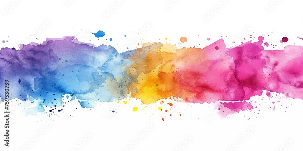 Vibrant watercolor splash in hues of blue, yellow, and pink on a white background, expressing creativity and artistic flair.