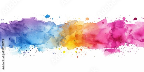 Vibrant watercolor splash in hues of blue  yellow  and pink on a white background  expressing creativity and artistic flair.