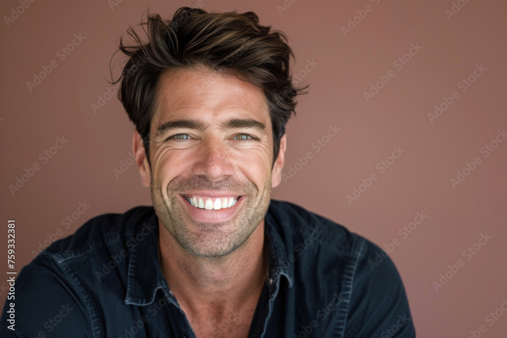 A man with a beard is smiling for the camera A man with a beard is smiling for the camera
